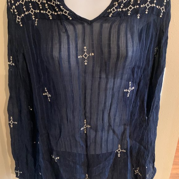 Lucky Brand Sheer Navy Blouse Small - Picture 1 of 3